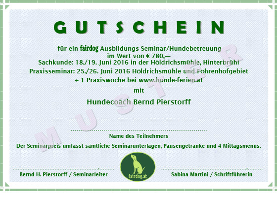 Gutschein für ein fairdog Ausbildungs-Seminar